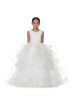 Beaded White Lace Tulle V Back Ruffled Flower Girl Dress